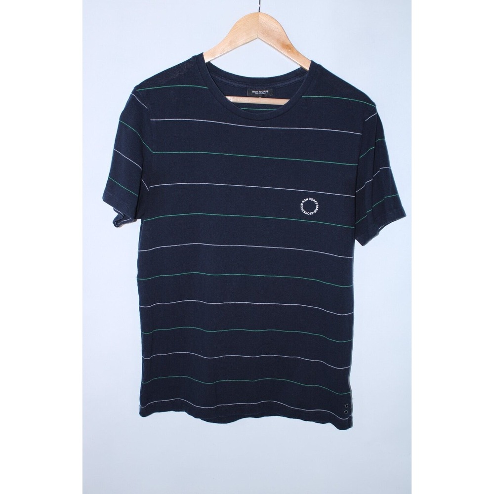 Ron Dorff Men's Medium Navy Blue Striped Short Sleeve‎ Crew Neck T-Shirt